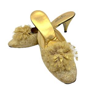 1960's Gold Heeled Mule Bedroom Slipper